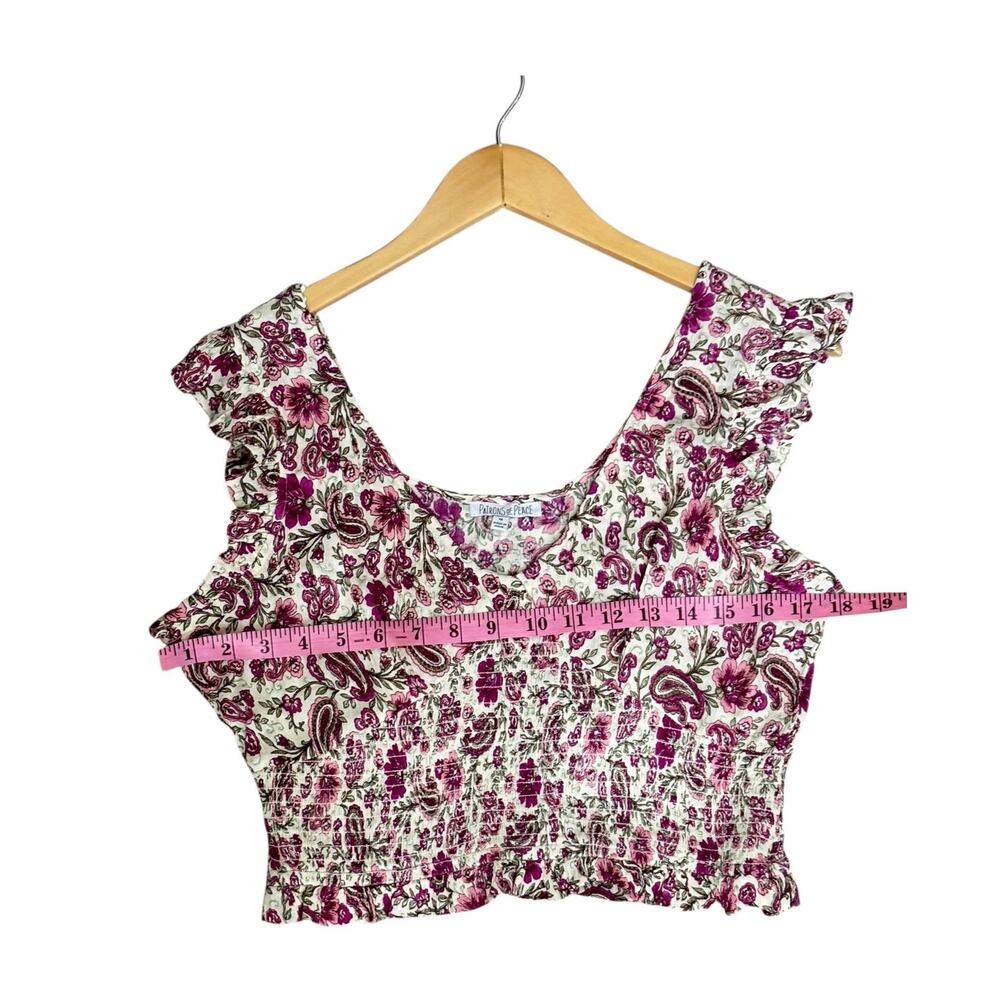 Patrons of Peace Pink Paisley & Floral Print V-Neck Crop Top Size Medium NEW - Picture 3 of 11